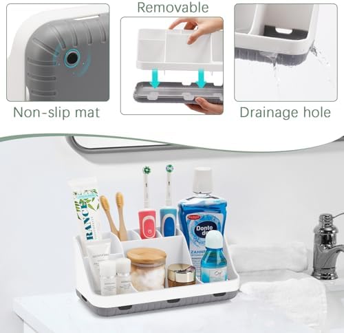 GFWARE Toothbrush Holders for Bathrooms Countertop Organizer - Kids Electric Toothbrush and Toothpaste Holder Detachable 7 Slots Tooth Brush Organization Bathroom Accessories Storage Vanity, White