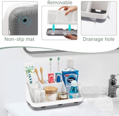 GFWARE Toothbrush Holders for Bathrooms Countertop Organizer - Kids Electric Toothbrush and Toothpaste Holder Detachable 7 Slots Tooth Brush Organization Bathroom Accessories Storage Vanity, White