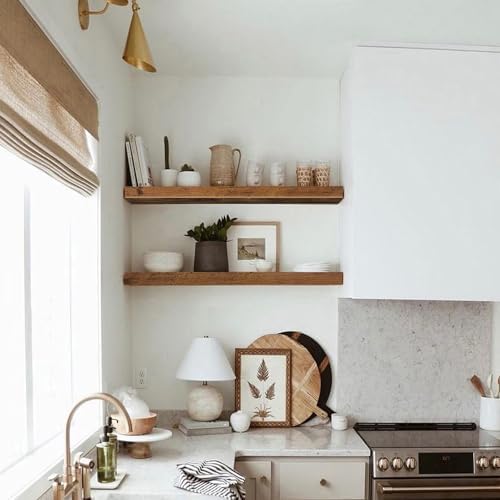 QEEIG Floating Shelves for Wall 31.5" Long - Wall Mounted Shelf Bathroom Kitchen Living Room Bedroom Farmhouse Home Decor Display Bookshelf Large 31.5 x 9.3 inch Set of 2, Rustic Brown (008-80BN)