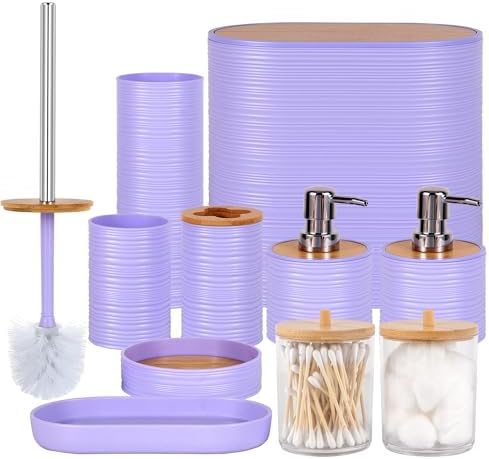 10 PCS Purple Bathroom Accessories Set with Trash Can Bathroom Accessory