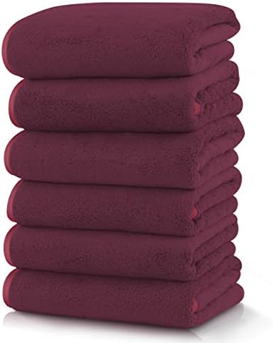 TENSTARS Silk Hemming Hand Towels for Bathroom - Quick Drying - Ultra Soft Microfiber Absorbent Towel for Bath Fitness, Gym, Shower, Hotel, and Spa - 16x28 Inch | Set of 6, Burgundy