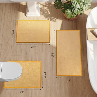 YIHOUSE Yellow Bathroom Rugs Sets 3 Pieces,Thin Bath Mat Quick Dry