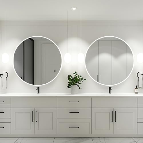 16 inch White Round Mirror, Circle Mirror, Matte White Metal Frame