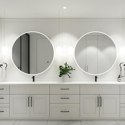 16 inch White Round Mirror, Circle Mirror, Matte White Metal Frame