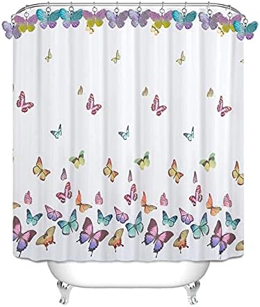 Butterfly Shower Curtain Hooks Rings,12Pcs Colorful Resin Pendants Accessories, Rustproof Rings Insect Garden Nature Theme Home Bathroom Decoration (Purple Pink Blue Pink Yellow)