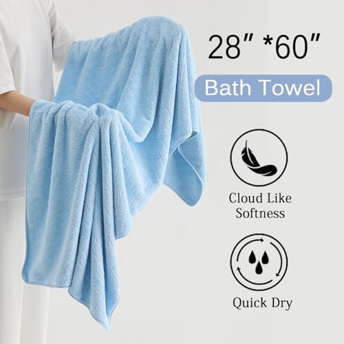 Hailea Luxury Bath Towels Set - 12 Piece (4 Large Bath Towels,4 Hand Towels,4 Washcloths), 100% Microfiber,Extra Absorbent Super Soft & Quick Dry,Complete Family Pack for Bathroom Gym Pool,Blue