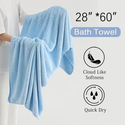 Hailea Luxury Bath Towels Set - 12 Piece (4 Large Bath Towels,4 Hand Towels,4 Washcloths), 100% Microfiber,Extra Absorbent Super Soft & Quick Dry,Complete Family Pack for Bathroom Gym Pool,Blue