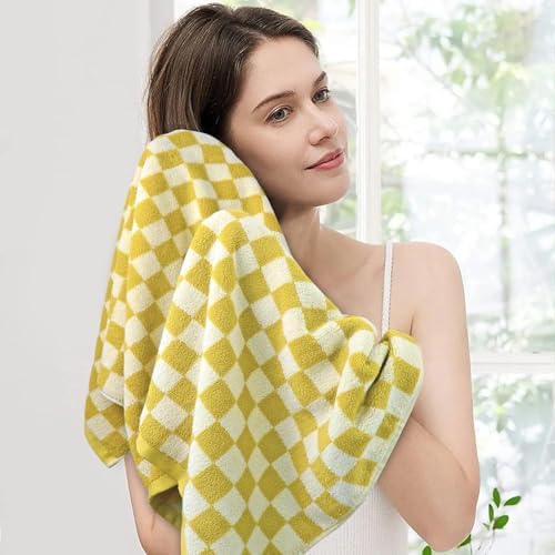 Jacquotha Luxury Bath Towels - Pack of 2, Mustard Yellow Checkered