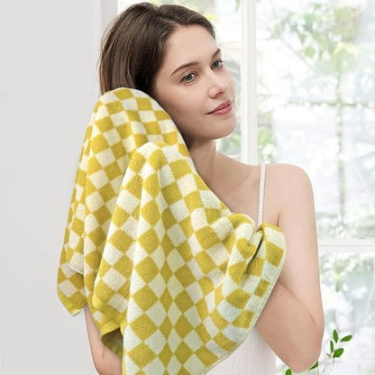 Jacquotha Luxury Bath Towels - Pack of 2, Mustard Yellow Checkered