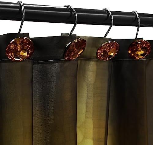 Crystal Diamond Round Shower Curtain Hooks Rings for Bathroom,Brown,12PCS