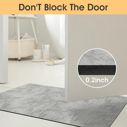 ACCUMTEK Non Slip Bath Mat, Thin Bathroom Rugs Fit Under Door, Quick Dry Bath Mats, Machine Washable Bath Rugs for Bathroom, Bathtub & Kitchen, Bathtub, Light Gray/Marble/24 x17