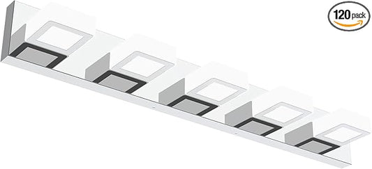 Ralbay Dimmable Chrome Bathroom Light Fixtures 5 Lights Modern LED Vanity Light Fixtures Acrylic Stainless Steel Chrome Bathroom Vanity Wall Lighting Over Mirror