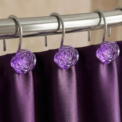 Purple Rose Shower Curtain Hooks: Cute Flower Bathroom Curtain Rings12Pcs