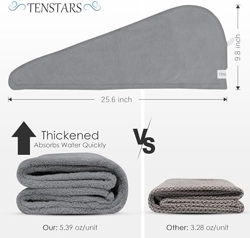 TENSTARS Microfiber Hair Towel Wrap for Women All Hair Types, 320GSM Thick