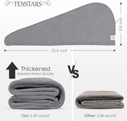 TENSTARS Microfiber Hair Towel Wrap for Women All Hair Types, 320GSM Thick