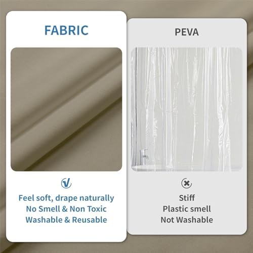 1 Pack Water-Repellent Fabric Shower Curtain Liner, 72x72 Khaki