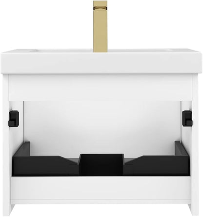 Blossom 24 Inch Modern Bathroom Vanity - All Wood Wall Mount Vanity - Pre-Assembled Floating Cabinet with Acrylic Sink - Soft-Close - Designer Matte White
