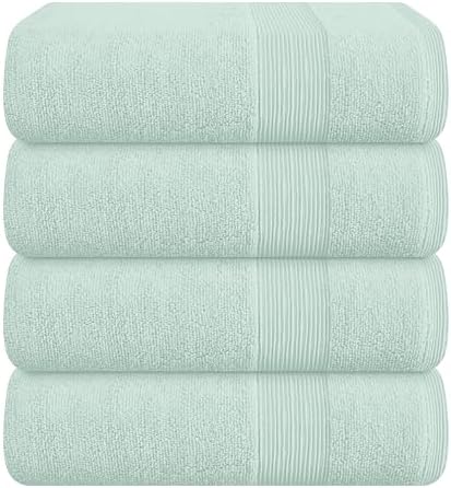 Belizzi Home 4 Pack Bath Towel Set 27x54, 100% Ring Spun Cotton, Ultra Soft Highly Absorbent Machine Washable Hotel Spa Quality Bath Towels for Bathroom, 4 Bath Towels - Sea Green
