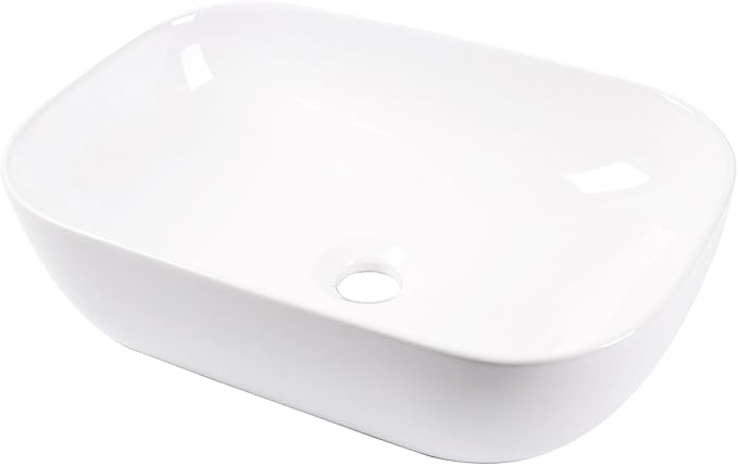 Vessel Sink Bowl Above Counter, QISHKA 18.3" x 13" Ceramic Oval Modern Bathroom Sink White Vanity Sink Lavatory Art Basin