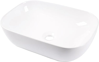 Vessel Sink Bowl Above Counter, QISHKA 18.3" x 13" Ceramic Oval Modern Bathroom Sink White Vanity Sink Lavatory Art Basin