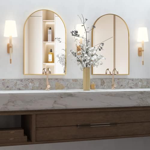 Arched Wall Mirror for Bathroom,20"x30" Arched Mirror Wall Mounted Mirror with Metal Frame, Gold Vanity Mirror Decor for Mantle, Bedroom, Entryway, Living Room