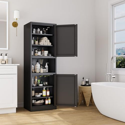 Ckzbx Tall Narrow Storage Cabinet 66.93" H Tall Bathroom Cabinet Metal Pantry Cabinets, 4 Adjustable Shelves for Kitchen, Home Office, Living Room, Dinning Room (20 inches Wide Black)