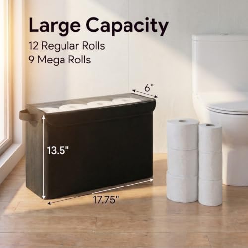 Cupic Cupid Bathroom Toilet Paper Storage - Toilet Paper Baskets with Lid, Holds 12 Regular or 9 Mega Rolls, Extra Cover Slim Tissue Holder Cabinet, Narrow Container Bin Organizer Box Black