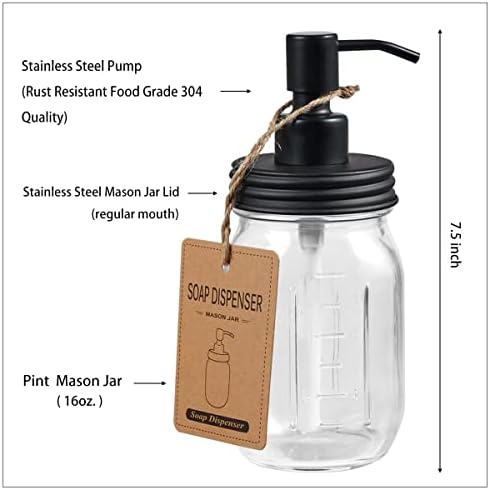 Amolliar Mason Jar Bathroom Accessories Set, 4Pcs Glass Bathroom Set, Black