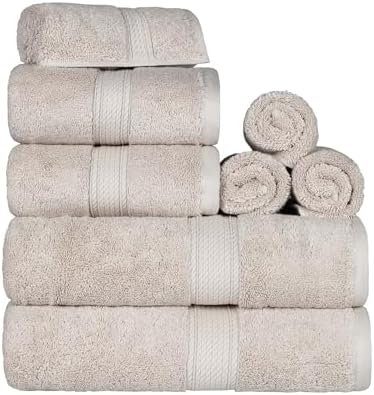 SUPERIOR Egyptian Cotton Ultra Plush & Absorbent, 8 Piece Set, Stone