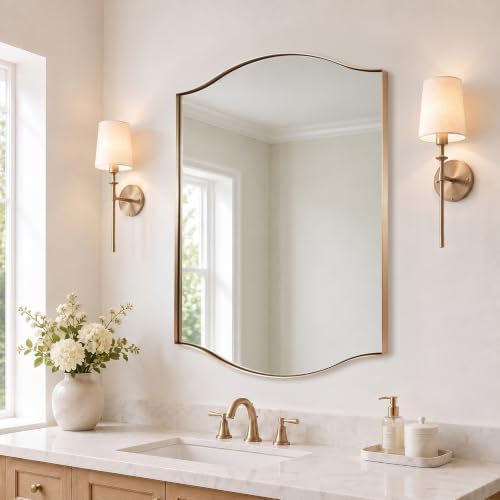 ANDY STAR 30x40 Inch Scalloped Wall Mirror in Champagne Bronze Frame