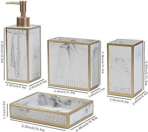 Hymmah Bathroom Accessories Set,Toothbrush Holder,Farmhouse Bathroom Decor,4 Pcs Resin Gift Set Apartment Necessities, Contain Toothbrush Cup,Soap Dispenser,Soap Dish,Tumbler