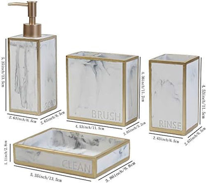 Hymmah Bathroom Accessories Set,Toothbrush Holder,Farmhouse Bathroom Decor,4 Pcs Resin Gift Set Apartment Necessities, Contain Toothbrush Cup,Soap Dispenser,Soap Dish,Tumbler