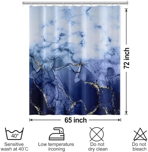 Navy Blue Marble Waterproof Bathroom Shower Curtain 65x72 inches