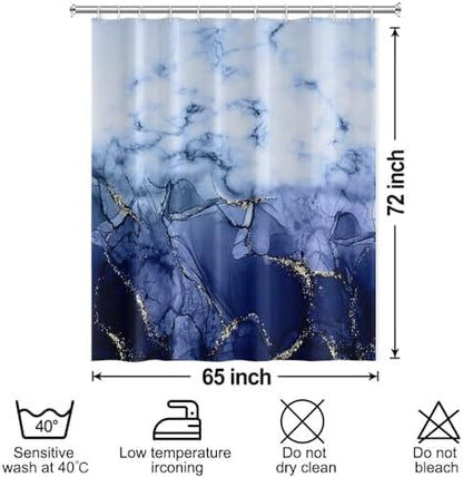 Navy Blue Marble Waterproof Bathroom Shower Curtain 65x72 inches