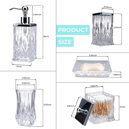 Clear Bathroom Accessories, Square Thick Glass & Metal Pump
