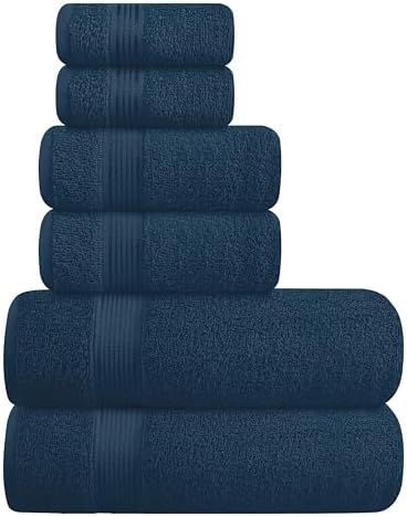 Belizzi Home Ultra Soft 6 Pack Cotton Towel Set, Contains 2 Bath Towels 28x55 inch, 2 Hand Towels 16x24 inch & 2 Wash Coths 12x12 inch, Ideal Everyday use, Compact & Lightweight - Mineral Blue