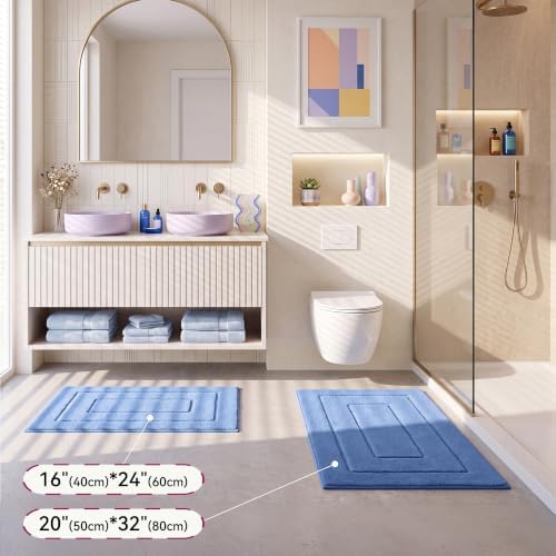 GRANNY SAYS Blue Bathroom Rugs Non Slip, 16" x 24", Bath Rugs for Bathroom, Small Bath Rug Washable，Absorbent Bath Mats for Floor, Microfiber Bath Mat for Tub, Absorbent Shower Rugs