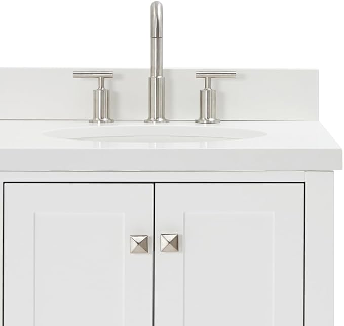 ARIEL Cambridge 66-inch Bathroom Vanity with Sink,Solid Wood, 1.5-inch Pure White Quartz Countertop & Backsplash, Double Oval Porcelain Sink, 4 Soft Closing Doors, 6 Dovetail Drawers, White