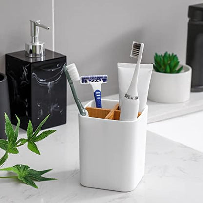 Bamboo Toothbrush Holder for Bathrooms Toothpaste Organizer - White