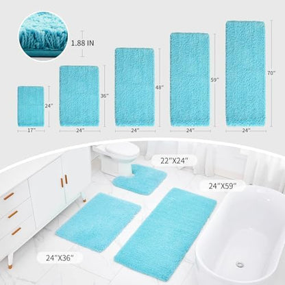Disolla Toilet Mat 22x24 Sky Blue - Non Slip Fluffy U-Shaped Contour Rug, Ultra-Soft Plush Toilet Floor Mat, Absorbent & Machine Washable