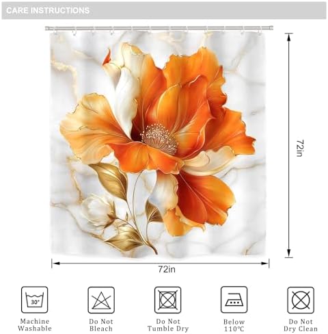 Burnt Orange Modern Floral Fall 4Pcs Bathroom Shower Curtain Set with Rugs
