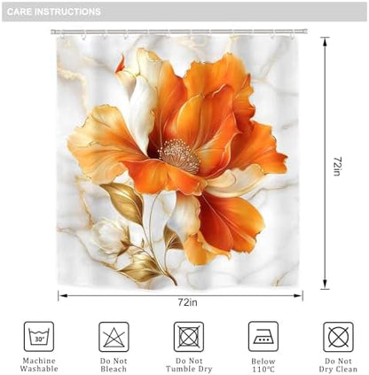 Burnt Orange Modern Floral Fall 4Pcs Bathroom Shower Curtain Set with Rugs