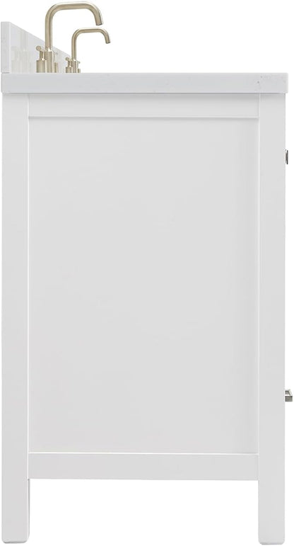 ARIEL Cambridge 72-inch Bathroom Vanity with Sink,Solid Wood, 1.5-inch Carrara White Quartz Countertop & Backsplash, Double Oval Porcelain Sink, 4 Soft Closing Doors, 6 Dovetail Drawers, White