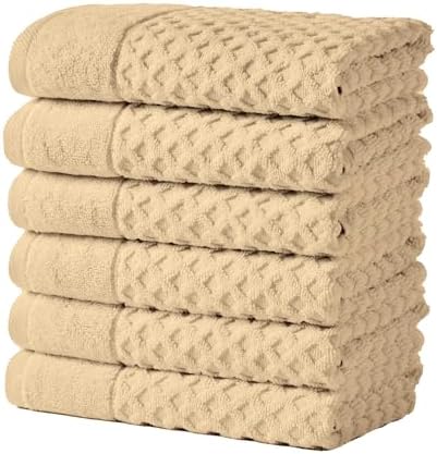 Great Bay Home Hand Towels - 100% Cotton 6 Pack 26x16 Hand Towel Set - Absorbent, Durable, Quick-Dry Towels for Bathroom (Oatmeal)