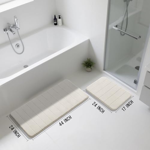 Yimobra Large Memory Foam Bathroom Mat Set, 44 x 24&24 x 17 in, Cream White
