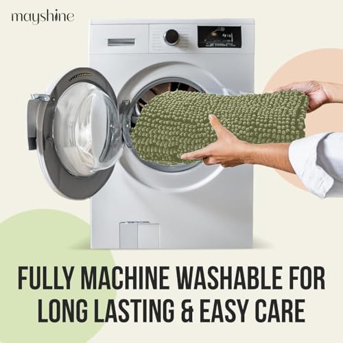 Standard 3pc Set Chenille Bath Mats, Includes 21"x24" U-Shaped Contour Toilet Rug, 21"x34" Inches Bathmat and 1 Toilet Lid Cover, Plush Absorbent Bath Mats Quick Dry, Sage Green