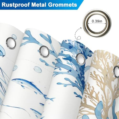 Ocean Style Navy Washable Shower Curtain with Weighted Bottom and 12 Hooks