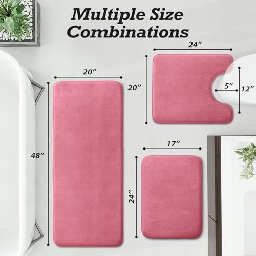 HUXMEYSON Bathroom Rugs Sets 3 Piece, Non-Slip & Quick Dry Bath Mat Set, Ultra Soft Velvet Bath Rugs for Bathroom, Toilet and Shower Floor, Pink