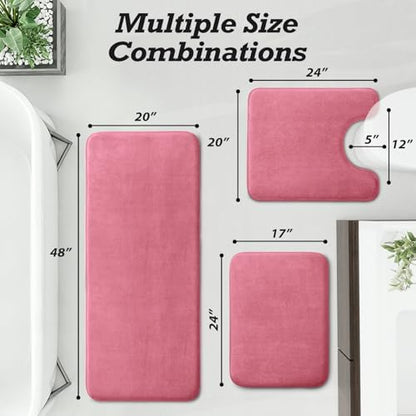 HUXMEYSON Bathroom Rugs Sets 3 Piece, Non-Slip & Quick Dry Bath Mat Set, Ultra Soft Velvet Bath Rugs for Bathroom, Toilet and Shower Floor, Pink