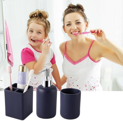 XLHOMO Resin Navy Blue Bathroom Accessories Set - Countertop Organizer